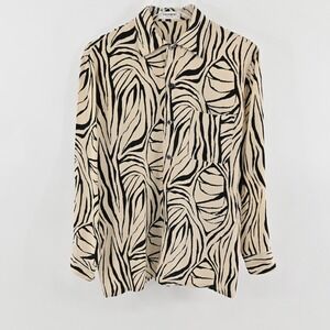 Equipment Femme Button Front Top Womens Sz S Tan Black Zebra Long Sleeve Blouse